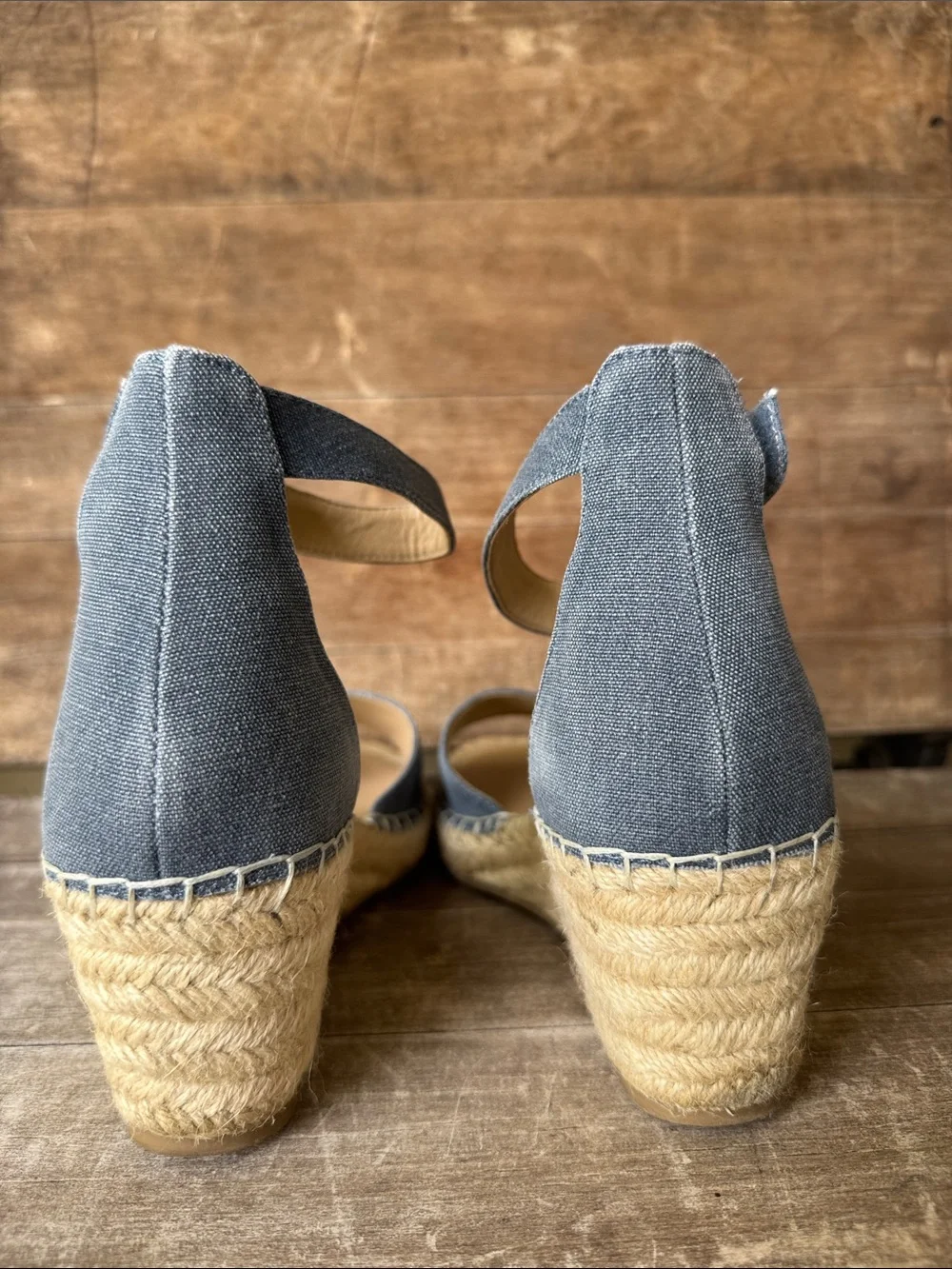 New Women’s Rockport Denim Blue Espadrille Wedge Sandals with Ankle Strap - 10